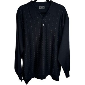Raffi Men's XXL Black Classic‎ Wool Blend Collared Knit Sweater Made in Itly